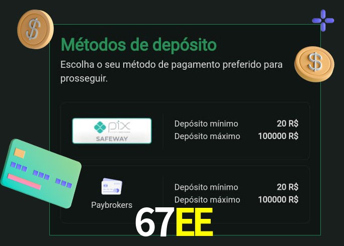 O cassino 67EE oferece uma grande variedade de métodos de pagamento